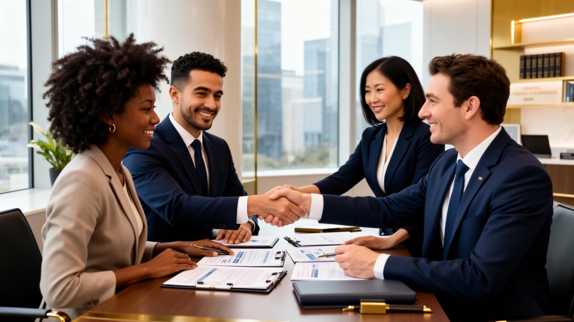 Small business owner closing a funding agreement with a banker